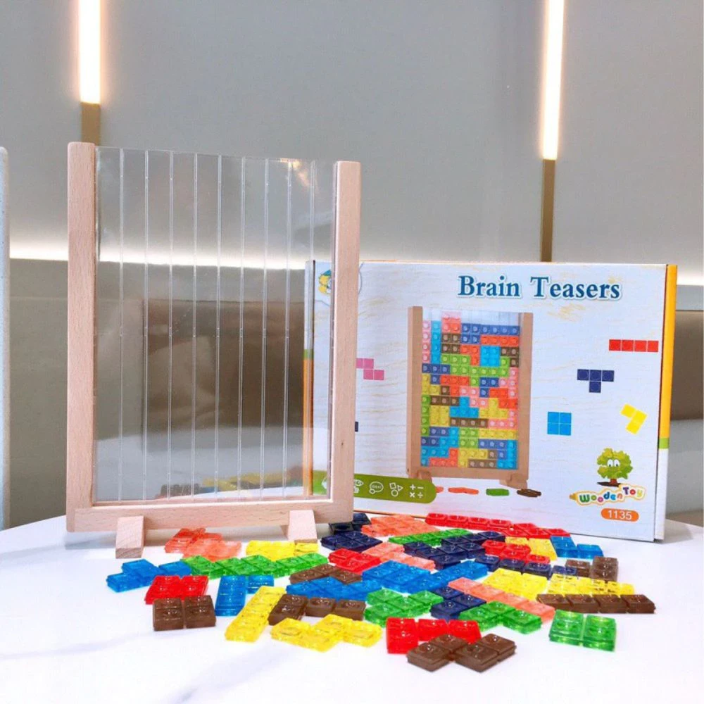 MK115 Juguetes educativos para niños de 4 a 6 años: Juego de mesa de Tetris creativo en madera 3D | Rompecabezas de bloques de construcción