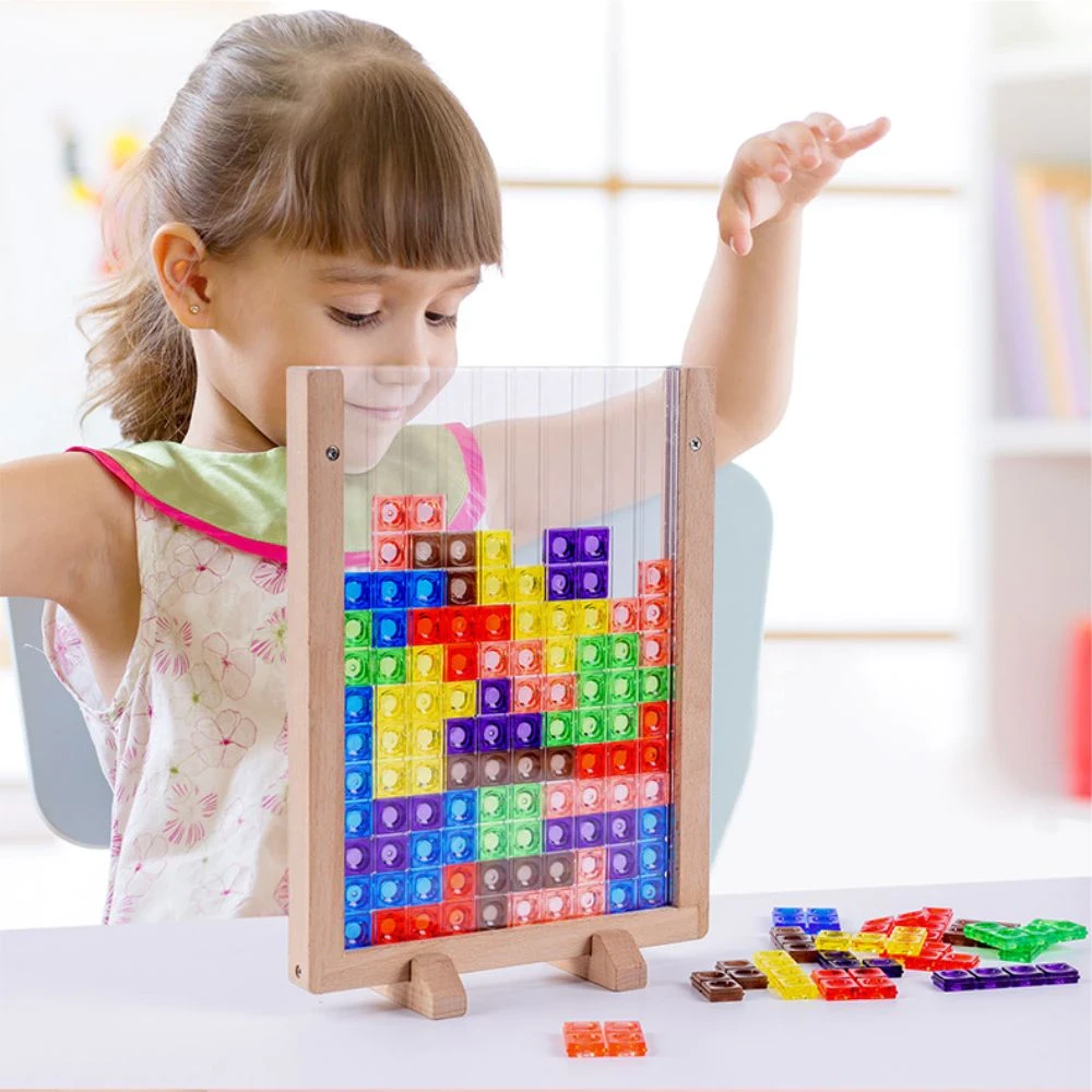 MK115 Juguetes educativos para niños de 4 a 6 años: Juego de mesa de Tetris creativo en madera 3D | Rompecabezas de bloques de construcción