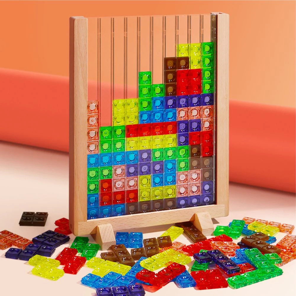 MK115 Juguetes educativos para niños de 4 a 6 años: Juego de mesa de Tetris creativo en madera 3D | Rompecabezas de bloques de construcción