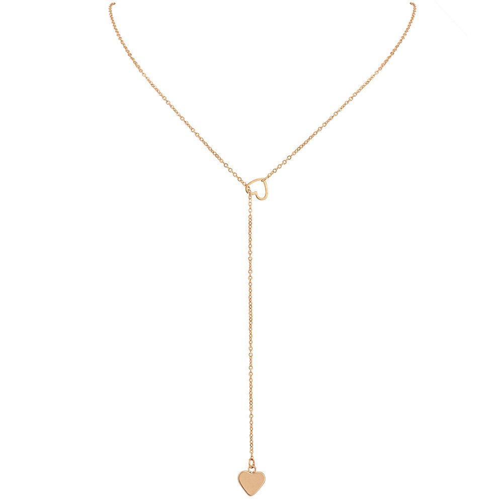 Collar con colgante de corazón de melocotón en forma de Y para mujer