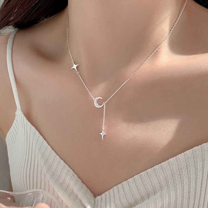 Nuevo collar con forma de luna y estrella en plata de ley 925