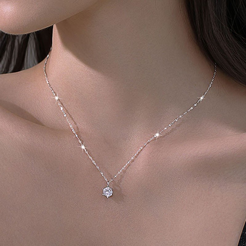 Collar de cadena de clavícula con circonita AAA bañado en plata de ley 925