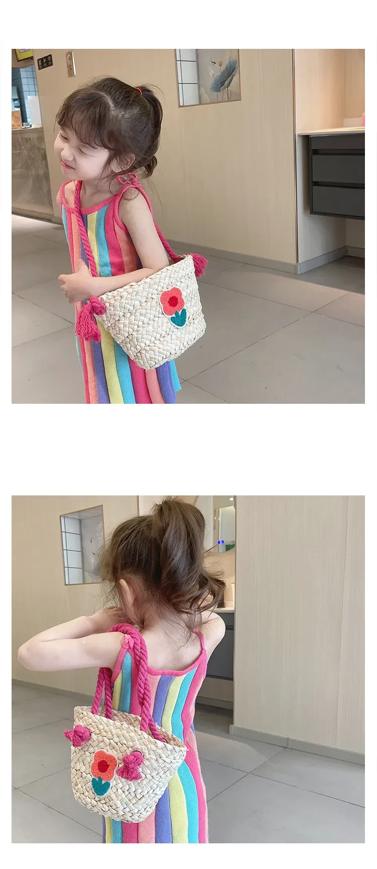 Bolso bandolera infantil de paja tejida a mano