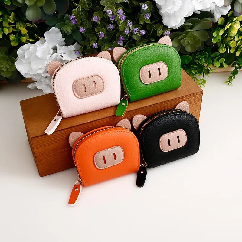 Tarjetero antidesmagnetización con diseño de dibujos animados de cerdo, monedero para estudiantes