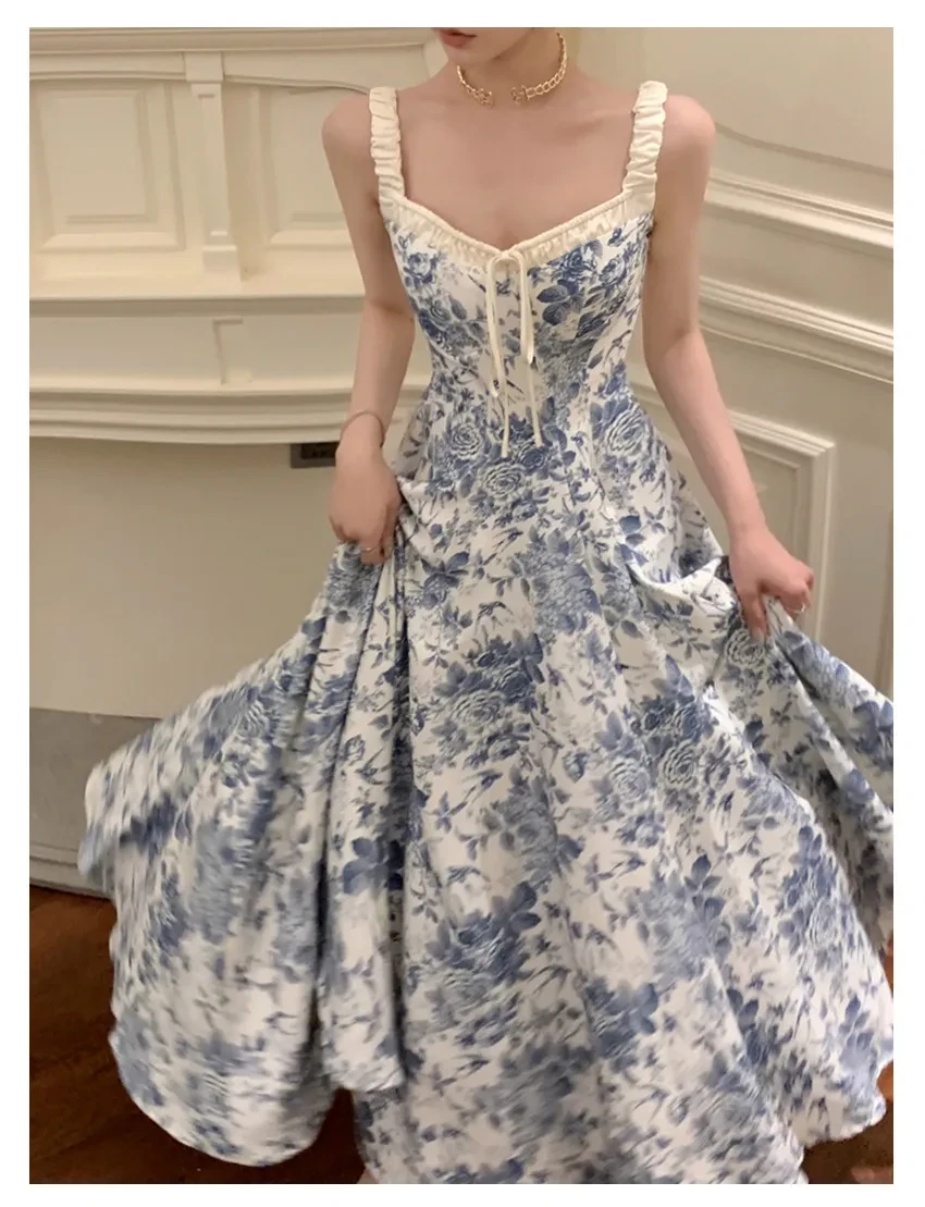 Vestido retro de tirantes florales para mujer