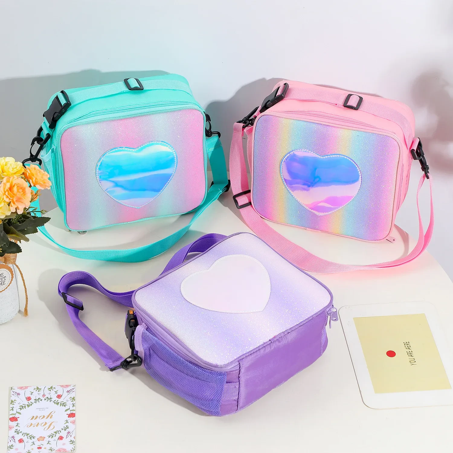 Bolsa bento aislante con láser de colores arcoíris simples