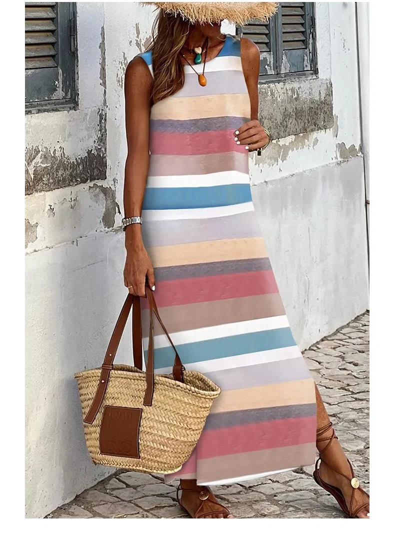Vestido de falda de cintura alta con rayas de colores para mujer