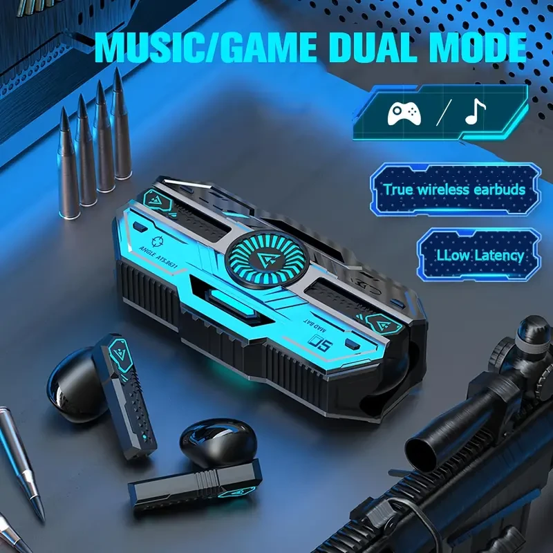 Auriculares inalámbricos SENBOWE Gamers TWS con luz RGB, modo dual para música y juegos, control táctil, micrófono de condensador, recargables, para celulares, intraaurales abiertos, cordón de anime.