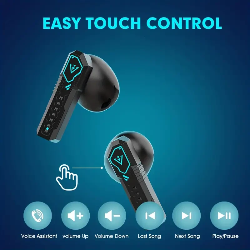 Auriculares inalámbricos SENBOWE Gamers TWS con luz RGB, modo dual para música y juegos, control táctil, micrófono de condensador, recargables, para celulares, intraaurales abiertos, cordón de anime.