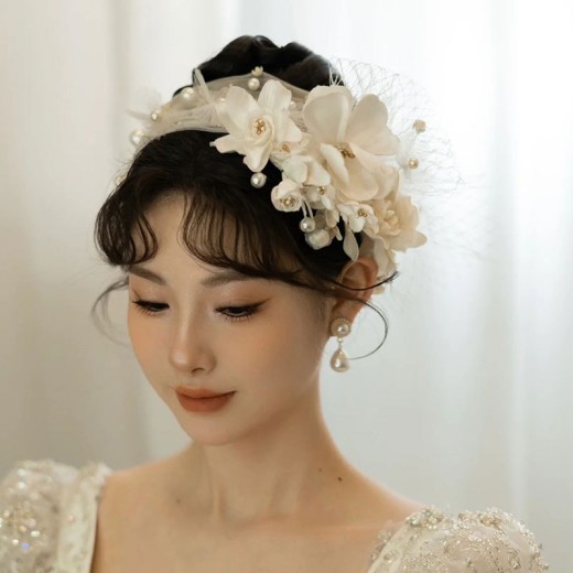 Diadema con flores mori para mujer, accesorios para fotos de boda