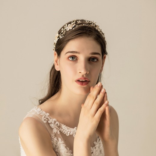 Accesorios para el cabello de novia de cristal con exquisitas flores de laca de aleación