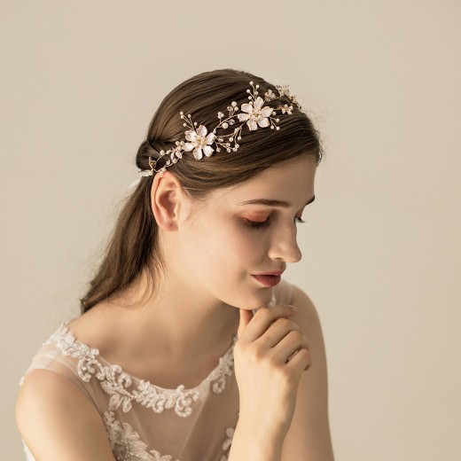Accesorios para el cabello de novia de cristal con exquisitas flores de laca de aleación
