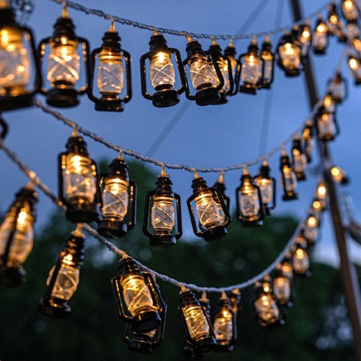 Guirnalda de luces LED de queroseno retro, cadena de luces LED navideñas con pilas, para exteriores, patios, decoración de fiestas en casa.