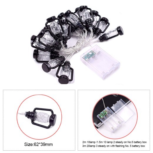 Guirnalda de luces LED de queroseno retro, cadena de luces LED navideñas con pilas, para exteriores, patios, decoración de fiestas en casa.