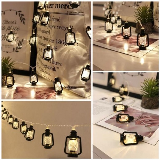 Guirnalda de luces LED de queroseno retro, cadena de luces LED navideñas con pilas, para exteriores, patios, decoración de fiestas en casa.