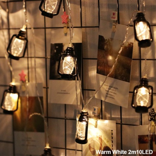 Guirnalda de luces LED de queroseno retro, cadena de luces LED navideñas con pilas, para exteriores, patios, decoración de fiestas en casa.