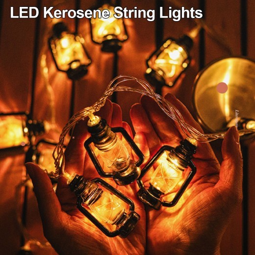 Guirnalda de luces LED de queroseno retro, cadena de luces LED navideñas con pilas, para exteriores, patios, decoración de fiestas en casa.