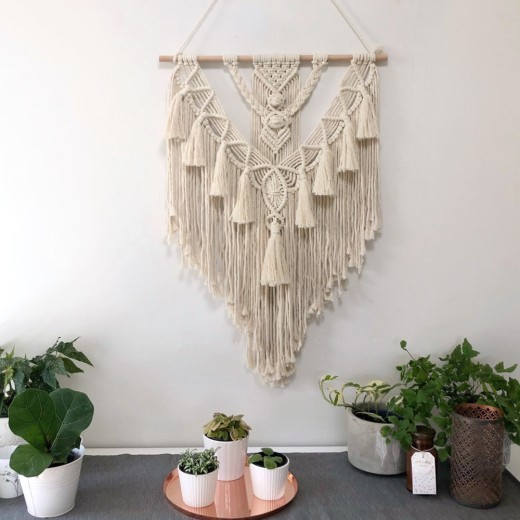 Tapiz de pared de macramé tejido a mano, estilo bohemio, para decoración del hogar