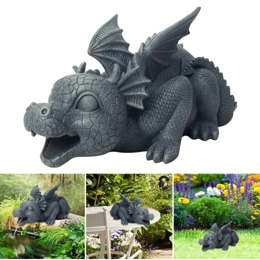 Estatua creativa de dinosaurio, animales adorables, artesanía de resina, adorno de fuente para decoración del hogar, jardín y patio, estatuas de jardín Xqmg