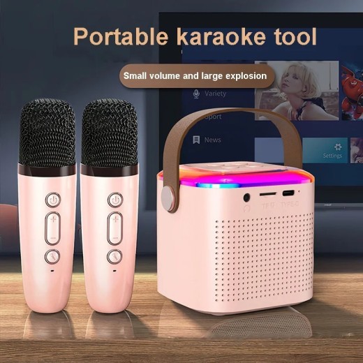 Máquina de karaoke con micrófono y altavoz Bluetooth con 2 micrófonos inalámbricos, luz RGB, altavoz para cantar en casa o en familia