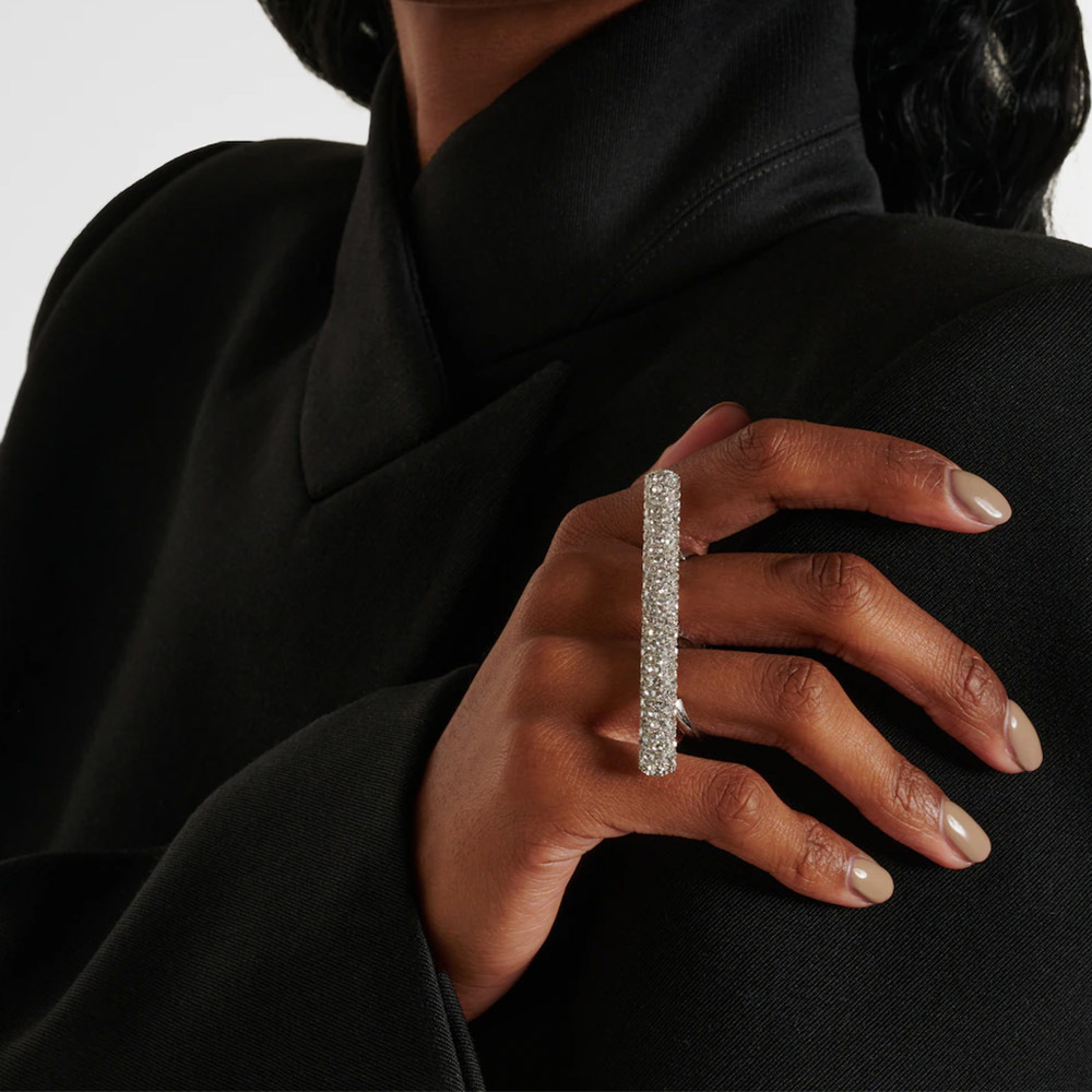 Anillo geométrico para mujer con diamantes de imitación, anillo doble sencillo