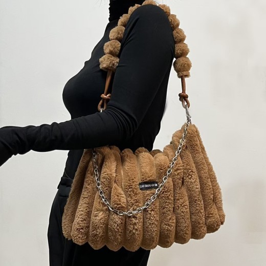 Bolso bandolera retro de peluche con un solo hombro