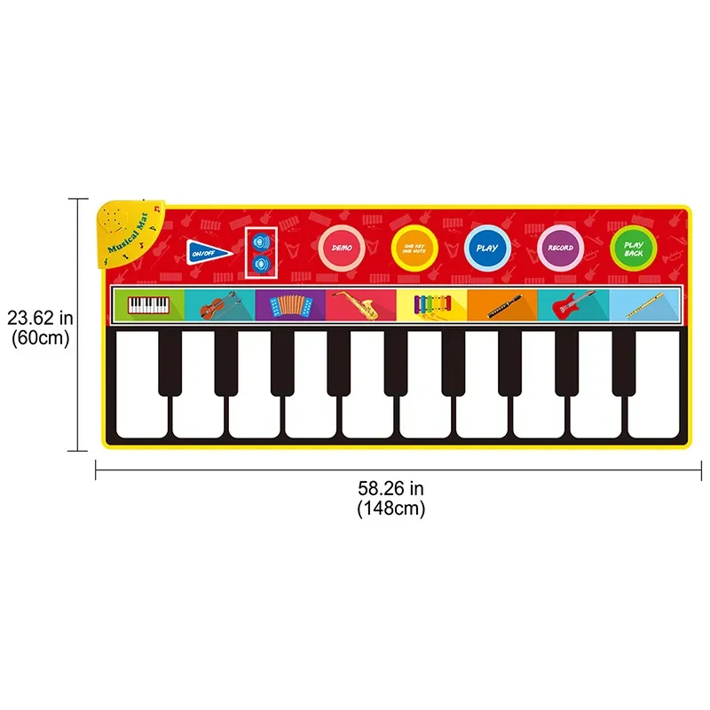 Manta de música de piano súper grande para niños de 148 x 60 cm, manta de baile para bebés, alfombra musical, tapete de juego de piano con borde cruzado