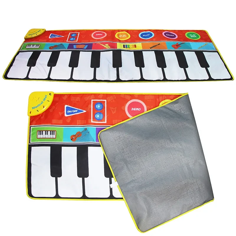 Manta de música de piano súper grande para niños de 148 x 60 cm, manta de baile para bebés, alfombra musical, tapete de juego de piano con borde cruzado