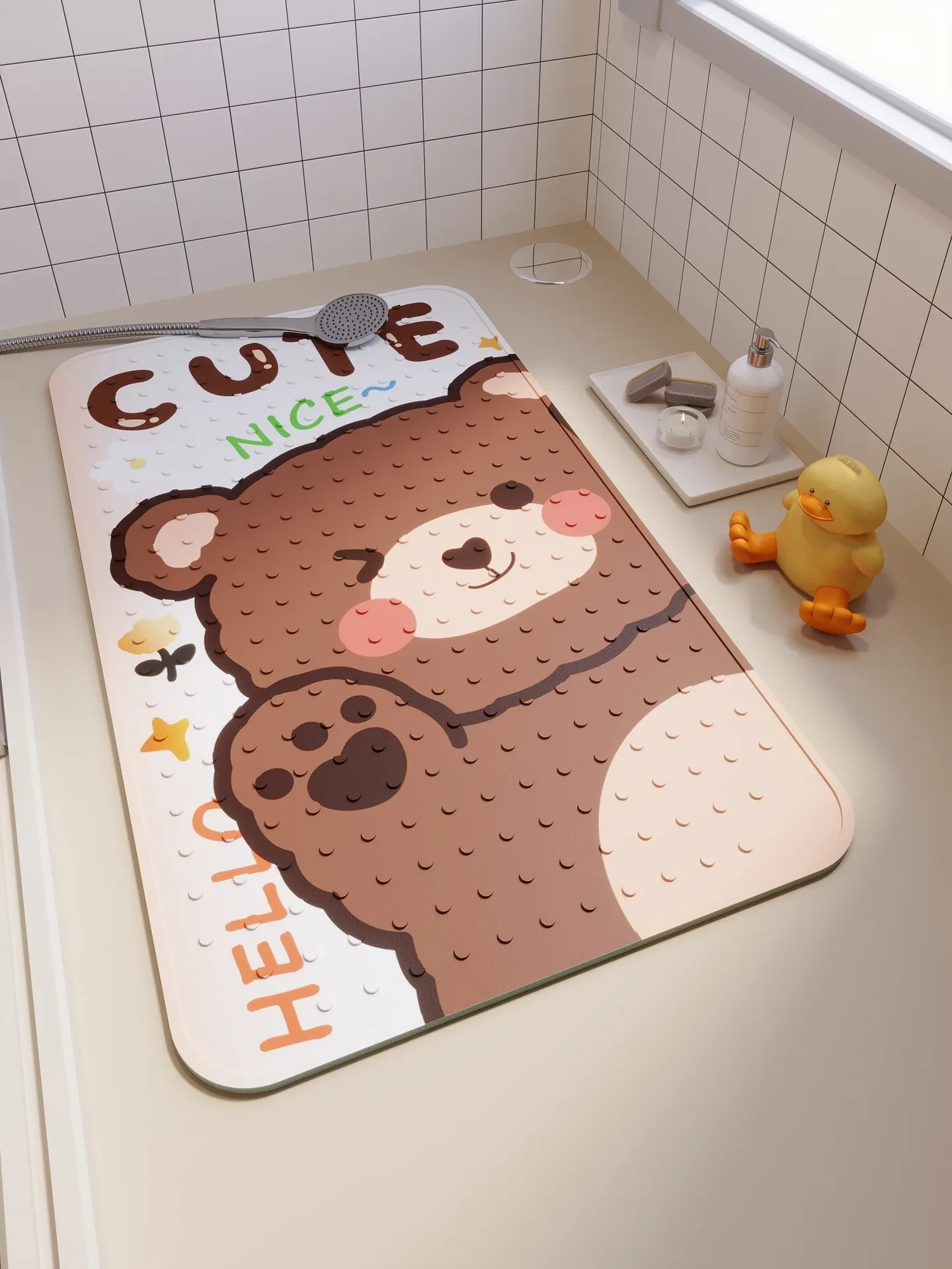 Alfombrilla antideslizante con ventosa para baño, ideal para ducha y baño infantil.