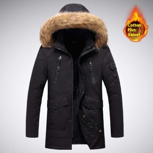 Chaqueta de otoño e invierno de longitud media para hombre, de terciopelo, térmica y gruesa, con acolchado de algodón.