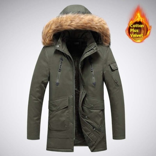 Chaqueta de otoño e invierno de longitud media para hombre, de terciopelo, térmica y gruesa, con acolchado de algodón.