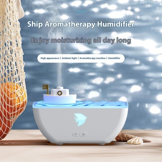 Difusor de aroma de barco, lámpara de noche colorida con degradado y humidificador