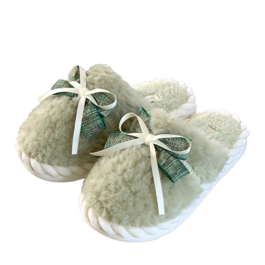Pantuflas de algodón con lazo para otoño e invierno, cálidas y afelpadas, para uso en interiores y exteriores, para mujer