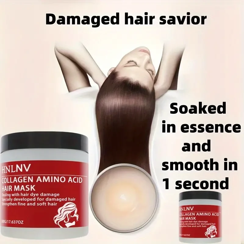 Mascarilla capilar de colágeno y aminoácidos HNLNV, 500 ml de gran capacidad, tratamiento hidratante profundo para cabello largo, cuidado capilar con queratina, fórmula emoliente con aceite de manteca de karité, cuidado capilar unisex para adultos.
