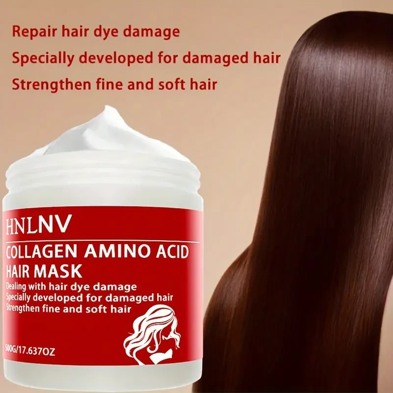 Mascarilla capilar de colágeno y aminoácidos HNLNV, 500 ml de gran capacidad, tratamiento hidratante profundo para cabello largo, cuidado capilar con queratina, fórmula emoliente con aceite de manteca de karité, cuidado capilar unisex para adultos.