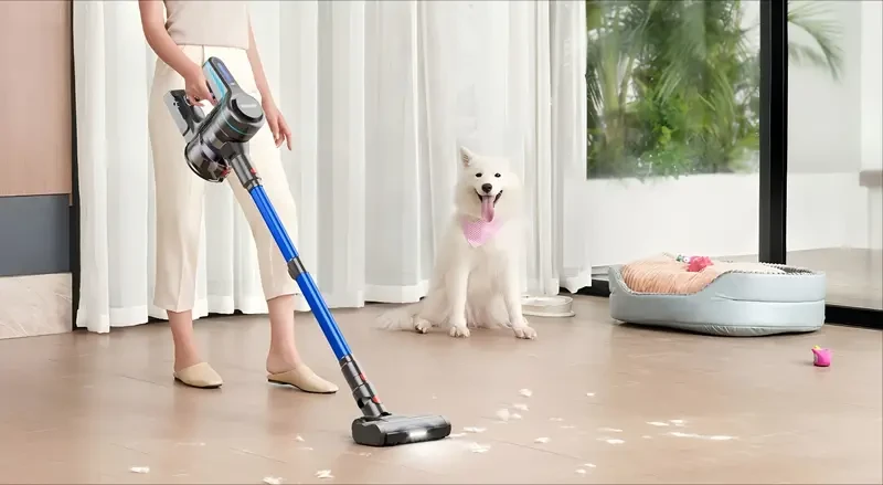 Aspiradora inalámbrica, potente aspiradora vertical de 30 kPa con 45 min de autonomía, antienredos para el hogar, depósito de polvo de 1,500 g, recargable, para pisos de madera, alfombras y pelo de mascotas.