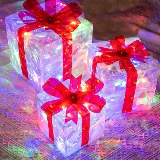 Nueva caja de regalo navideña plegable de 3 piezas, caja de regalo navideña iluminada para San Valentín, luces navideñas