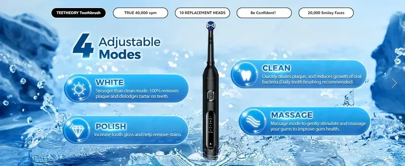 Cepillo de dientes eléctrico giratorio para adultos, 4 modos de limpieza profunda, recargable y carga rápida.
