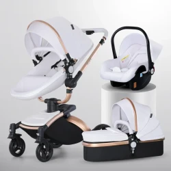 Cochecito de bebé plegable con cesta 3 en 1 y rotación de 360 ​​grados.