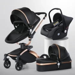 Cochecito de bebé plegable con cesta 3 en 1 y rotación de 360 ​​grados.