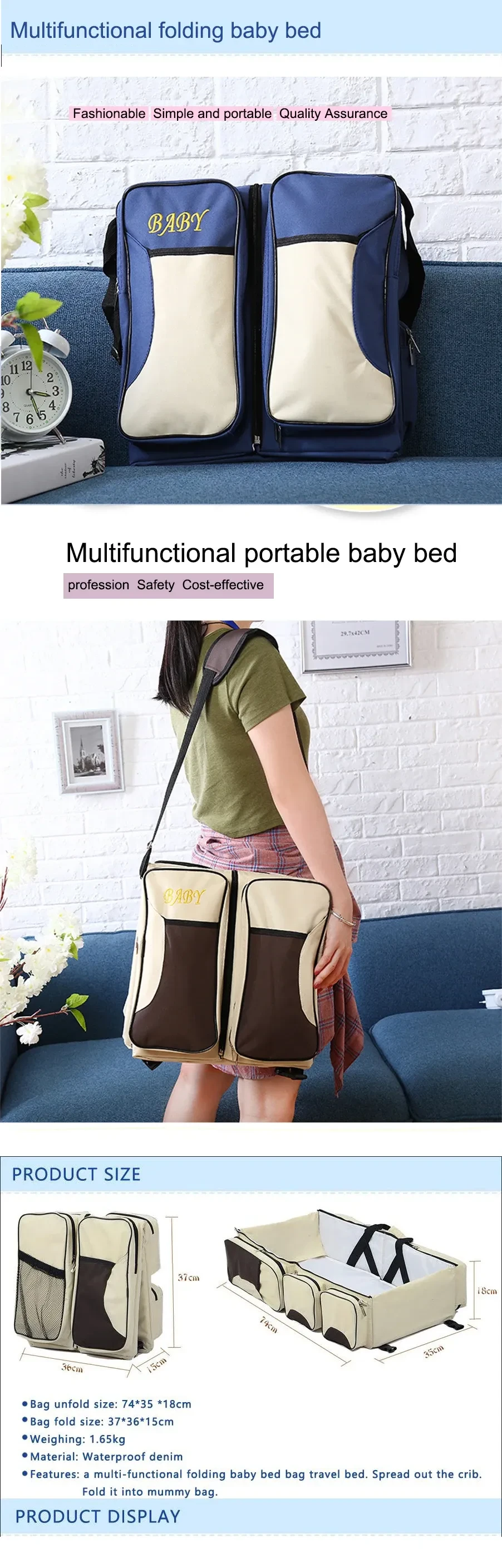 Nueva cesta para dormir plegable portátil multifunción tipo bolsa de mamá para bebé al aire libre para dormir al bebé