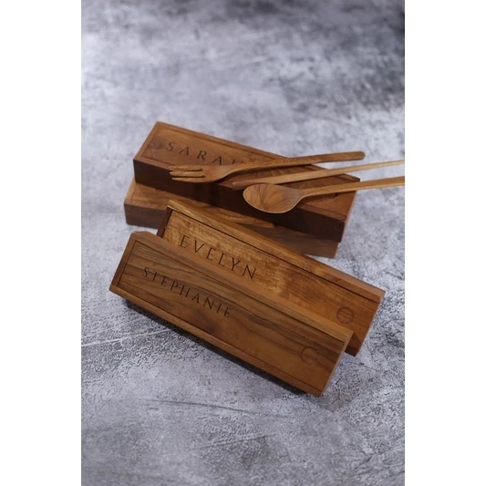 Cuchara y tenedor de madera de teca personalizados
