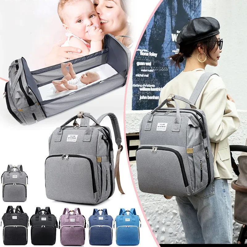 Nueva bolsa de dormir plegable para mamá, multifuncional, para madre y bebé, mochila para mamá, mochila para biberón, mochila para pañales