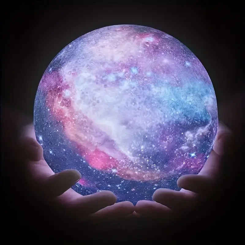 Lámpara de luna con bola de colores y soporte de madera maciza de 16 pulgadas - Luz nocturna LED 3D con 16 colores ajustables, control remoto y enchufe USB