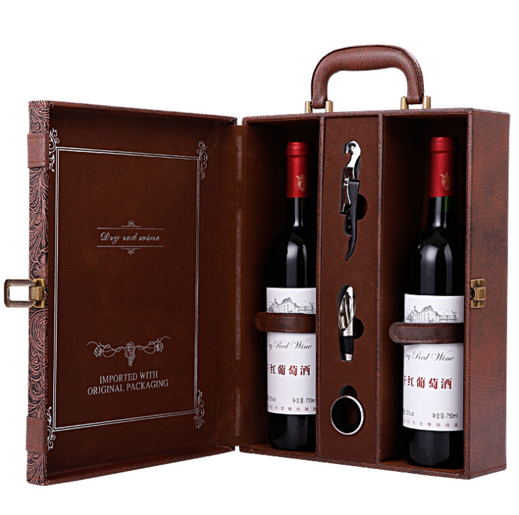 Caja de vino creativa de cuero, caja de regalo hecha a mano, accesorios de cocina y bar para el hogar, decoración, soporte para vino Lafite, caja de embalaje para vino, regalo para amigos.