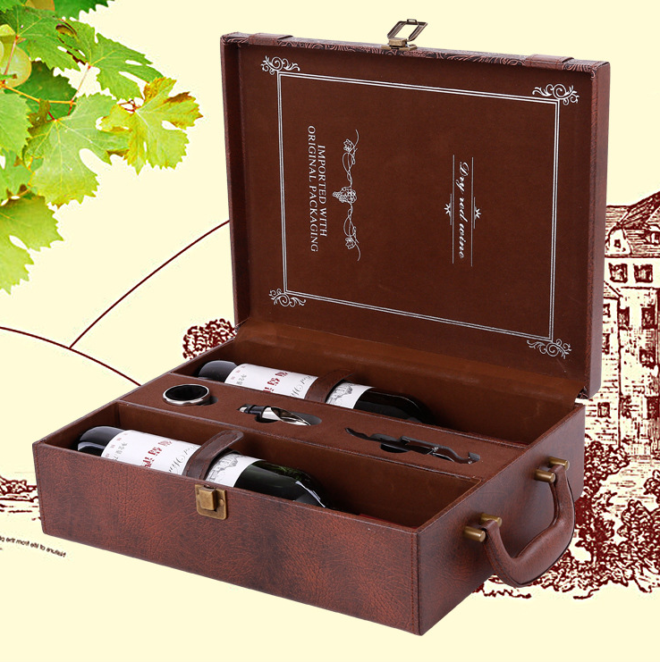 Caja de vino creativa de cuero, caja de regalo hecha a mano, accesorios de cocina y bar para el hogar, decoración, soporte para vino Lafite, caja de embalaje para vino, regalo para amigos.