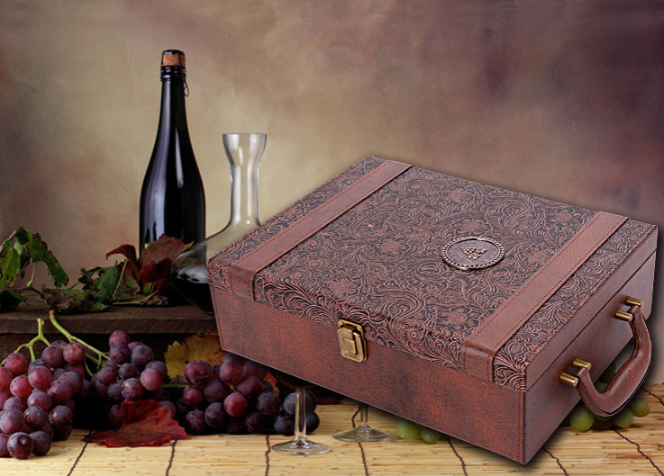 Caja de vino creativa de cuero, caja de regalo hecha a mano, accesorios de cocina y bar para el hogar, decoración, soporte para vino Lafite, caja de embalaje para vino, regalo para amigos.