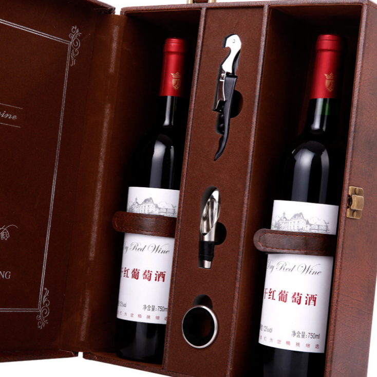 Caja de vino creativa de cuero, caja de regalo hecha a mano, accesorios de cocina y bar para el hogar, decoración, soporte para vino Lafite, caja de embalaje para vino, regalo para amigos.