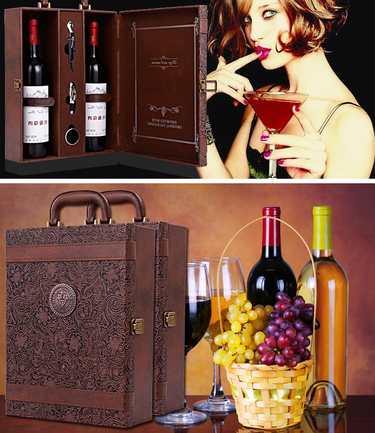 Caja de vino creativa de cuero, caja de regalo hecha a mano, accesorios de cocina y bar para el hogar, decoración, soporte para vino Lafite, caja de embalaje para vino, regalo para amigos.