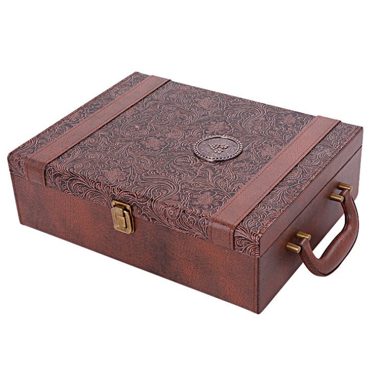 Caja de vino creativa de cuero, caja de regalo hecha a mano, accesorios de cocina y bar para el hogar, decoración, soporte para vino Lafite, caja de embalaje para vino, regalo para amigos.